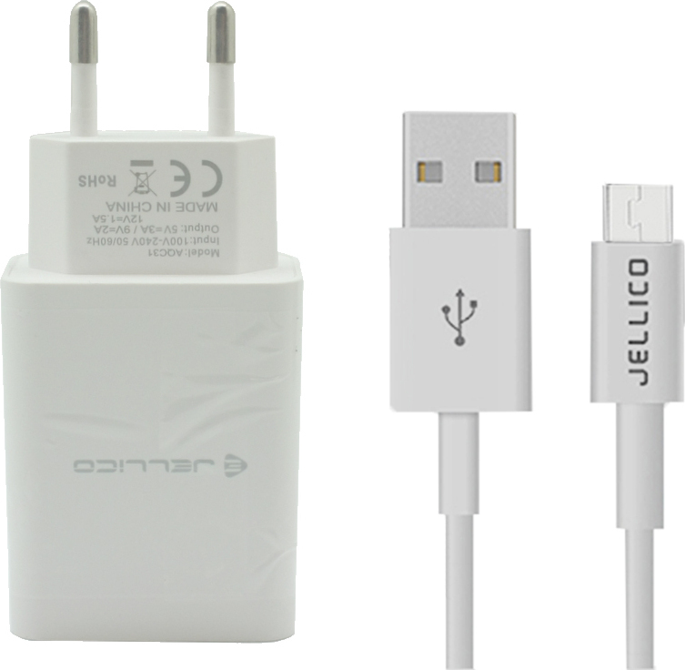 Jellico USB-A / USB-C Cable & Wall Adapter Λευκό (AK210)