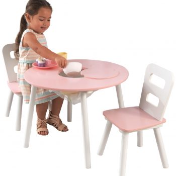 Τραπεζαρία KidKraft Round Table and 2 Chair Set-Λευκό / Ροζ